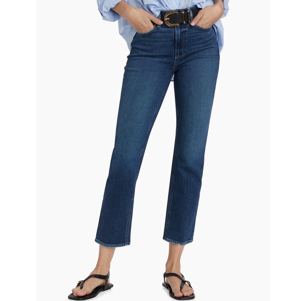 PAIGE Cindy Crop Jeans Womens 28 Blue High Rise‎ Straight Leg Raw Hem Denim